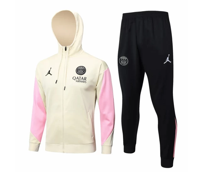 PSG Jordan Beige Training Hooded Presentation Soccer Tracksuit 2024-25