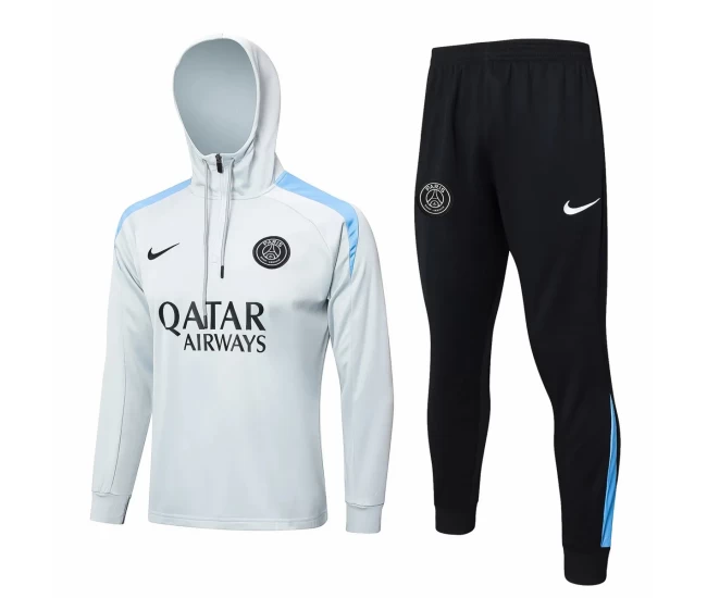 PSG White Training Hooded Technical Soccer Tracksuit 2024-25