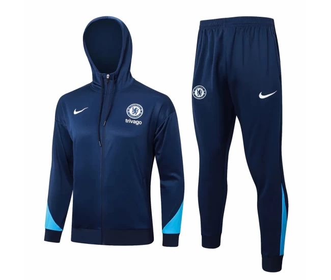 Chelsea Navy Training Hooded Presentation Soccer Tracksuit 2024-25