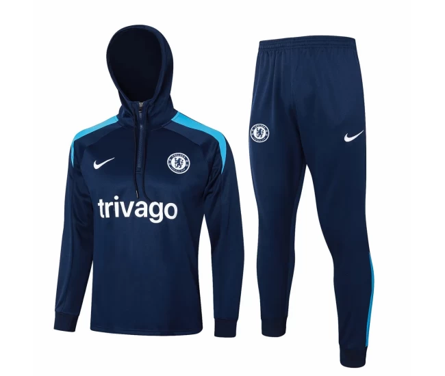 Chelsea Navy Training Hooded Technical Soccer Tracksuit 2024-25