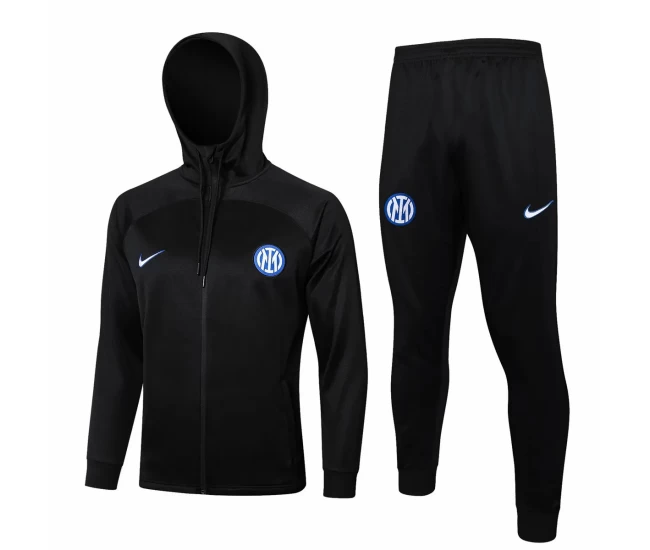 Inter Milan Black Training Hooded Presentation Soccer Tracksuit 2024-25