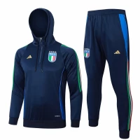 Italy Navy Training Hooded Technical Soccer Tracksuit 2024-25